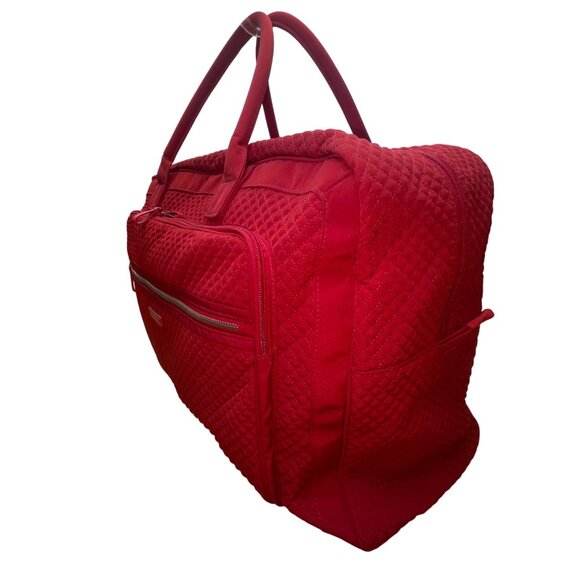 Vera Bradley Women’s Red Quilted With Front Zip Pocket Weekender Travel Bag - Picture 4 of 14